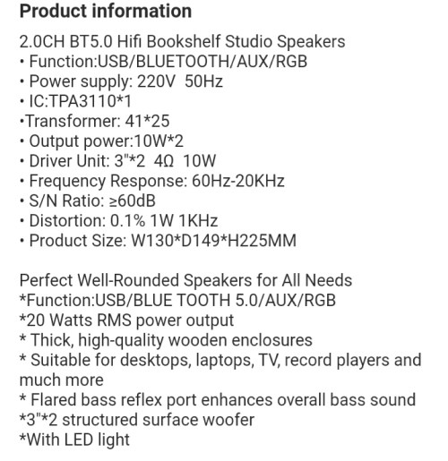 2.0CH BT5.0 Hi-fi Bookshelf Studio Speakers