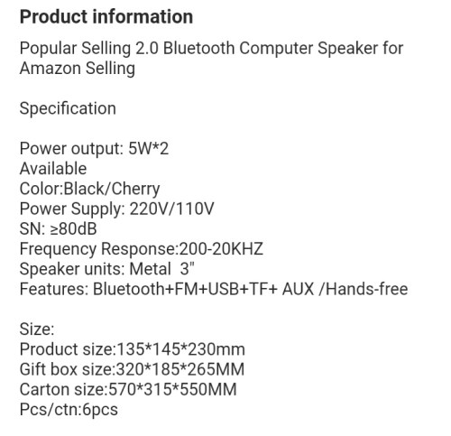 2.0 Bluetooth Computer Speaker
